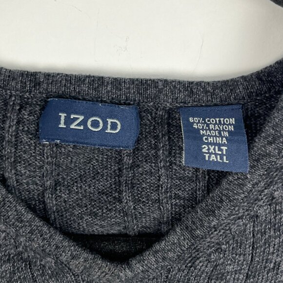 Izod Sweater Vest Size 2XLT Gray Sleeveless V Neck Striped Stretch Cotton Rayon - Picture 5 of 9